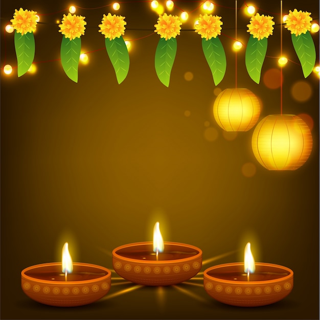 Premium Vector | Happy diwali background decorated with flower garland.