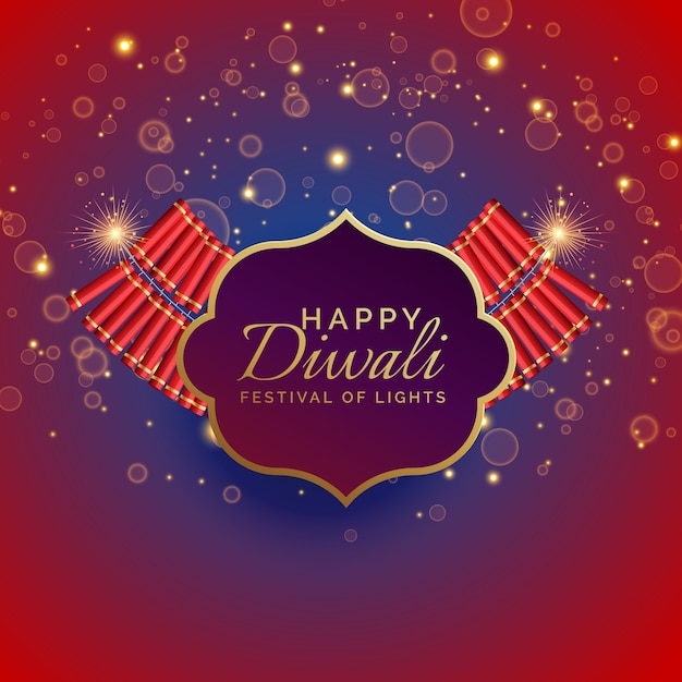 Premium Vector | Happy diwali background with burning crackers and sparkles