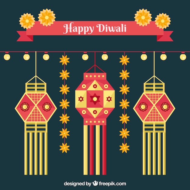 Free Vector | Happy diwali background with decorative elements in flat ...