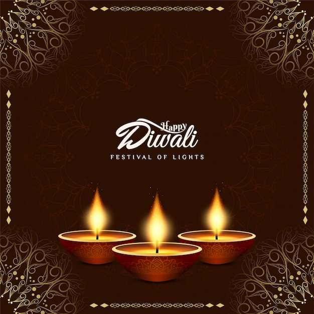 Happy Diwali Beautiful Decorative Background With Oil Lamps Vector