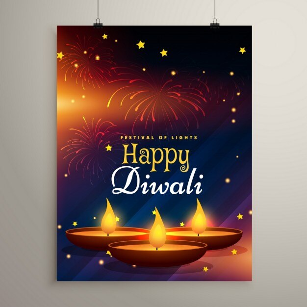 Happy diwali brochure with three candles