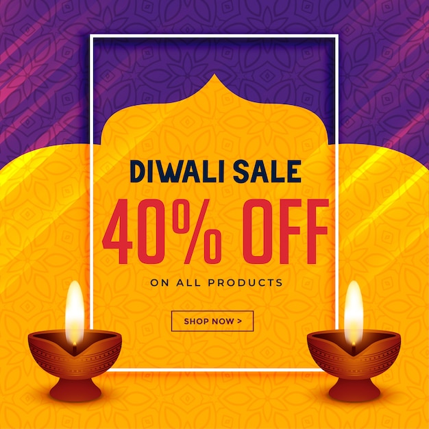 Happy diwali creative sale banner with two\
diya