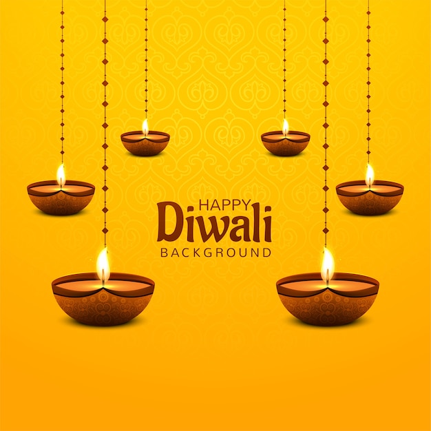 Free Vector Happy Diwali Decorative Hanging Diya Background