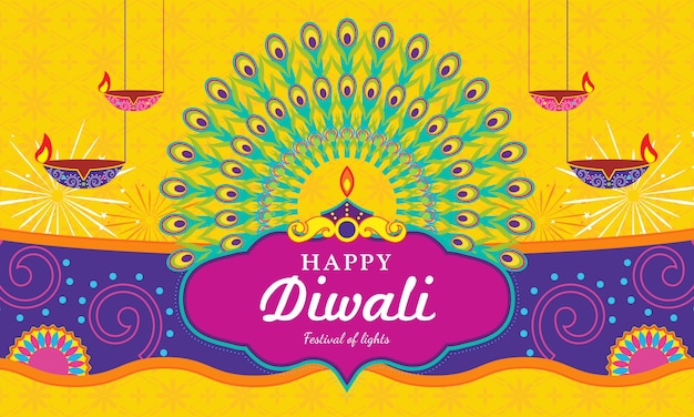 Happy diwali (festival of light) greeting card Premium Vector