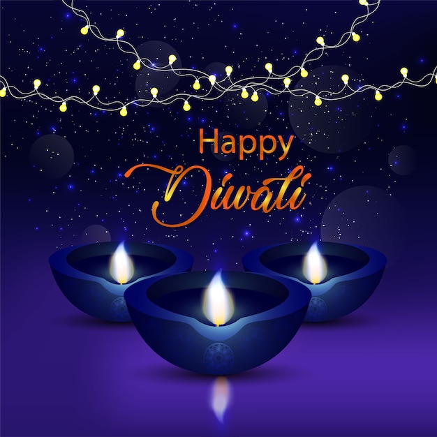 Premium Vector Happy Diwali Festival Of Light With Shiny Blue Background