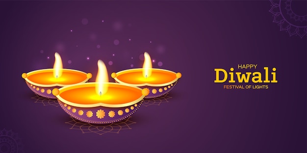 Premium Vector | Happy diwali festival oil lamp banner template