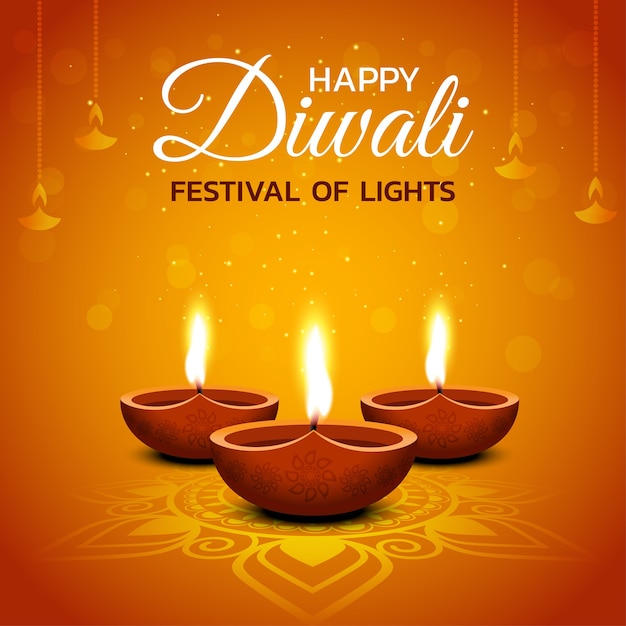 Premium Vector | Happy diwali greeting card design with diya oil lamp