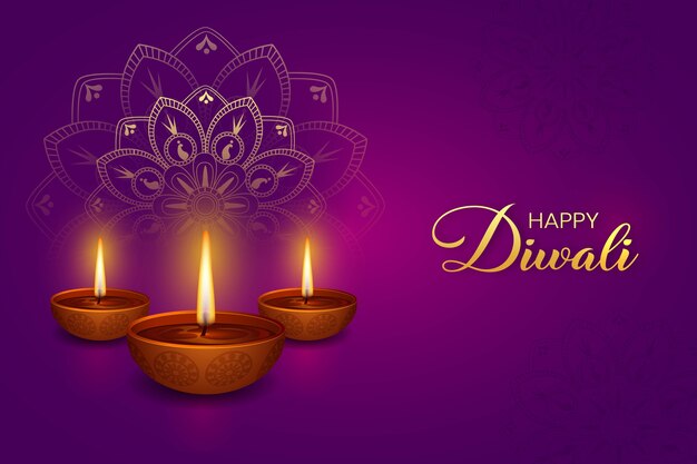 Premium Vector | Happy diwali. purple background with diwali burning ...