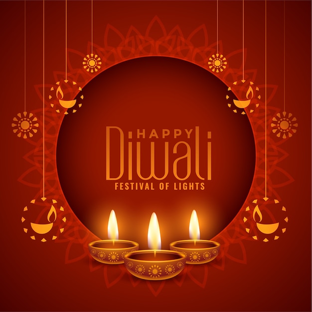 Free Vector | Happy diwali red decorative background