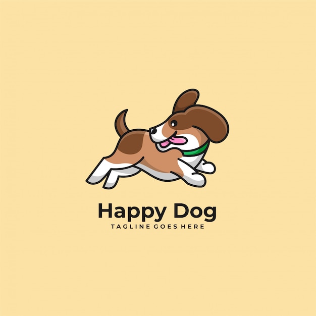 幸せな犬ジャンプのロゴ プレミアムベクター