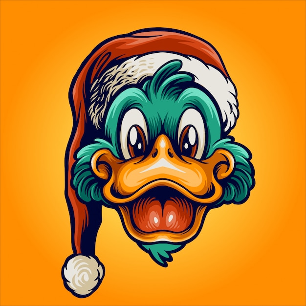 Premium Vector | Happy duck with santa claus hat