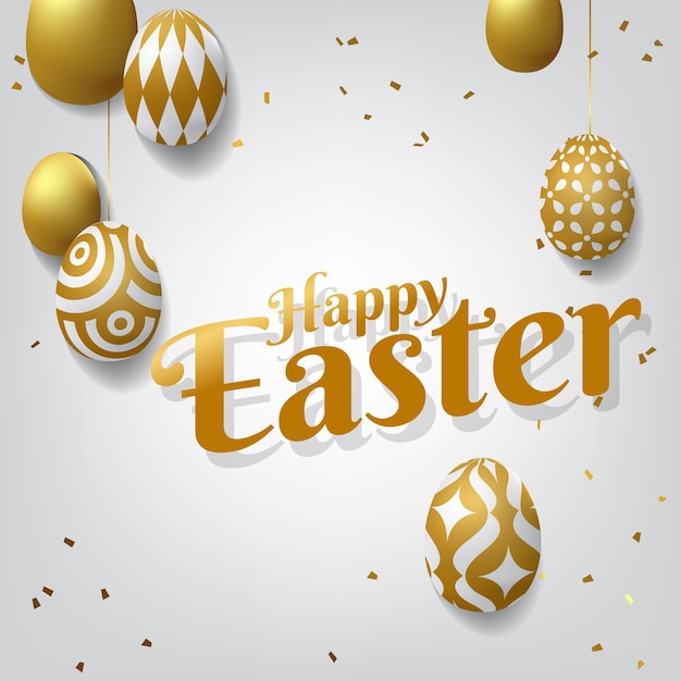 Premium Vector | Happy easter background with realistic golden ...