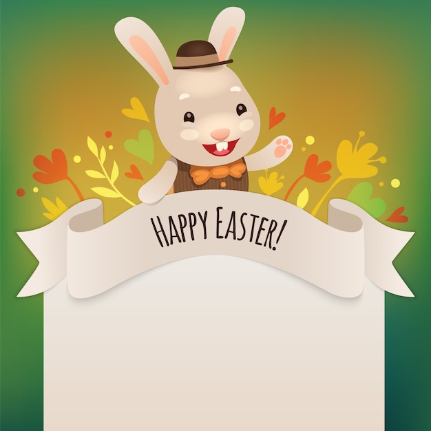 Premium Vector | Happy easter bunny greeting card