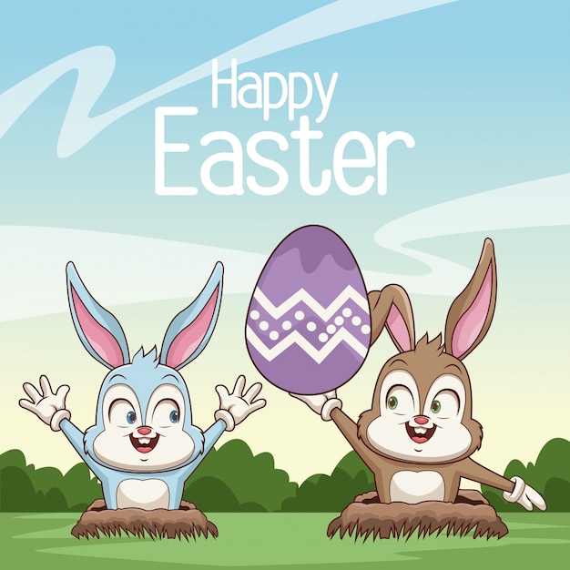 Happy easter card cartoon Vector | Premium Download