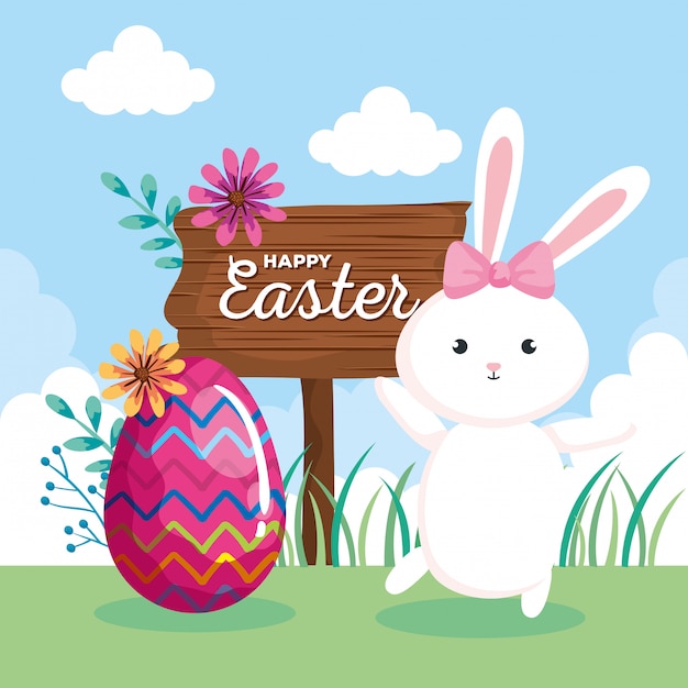 Premium Vector | Happy easter card with rabbit and egg