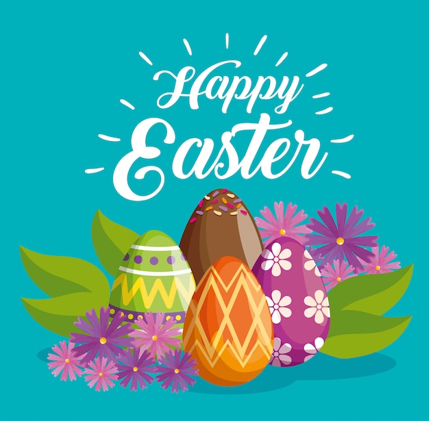 Free Vector Happy easter celebration with eggs decoration