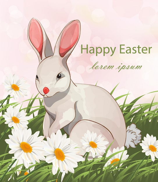 Download Happy easter cute bunny rabbit card Vector | Premium Download