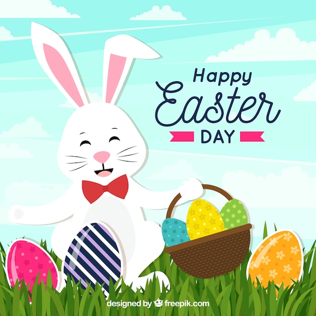Happy easter day background in flat style | Free Vector