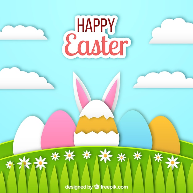 Happy easter day background in paper
