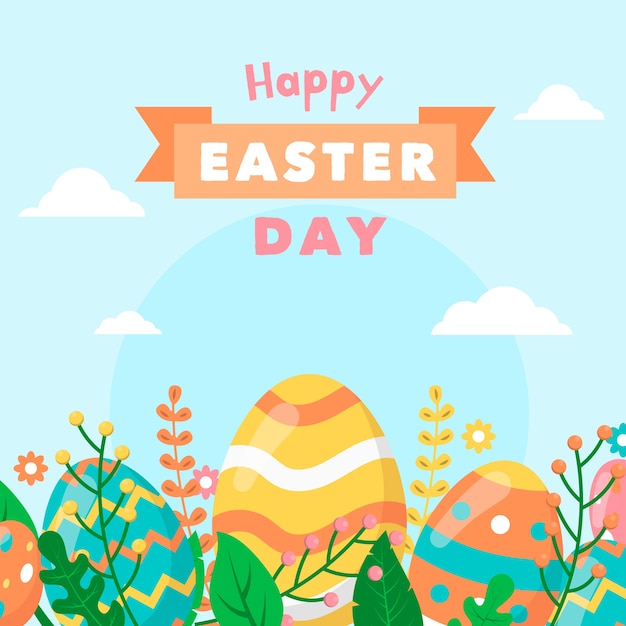 Happy easter day banner in flat design | Free Vector