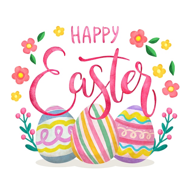 Happy easter day banner in watercolor Free Vector