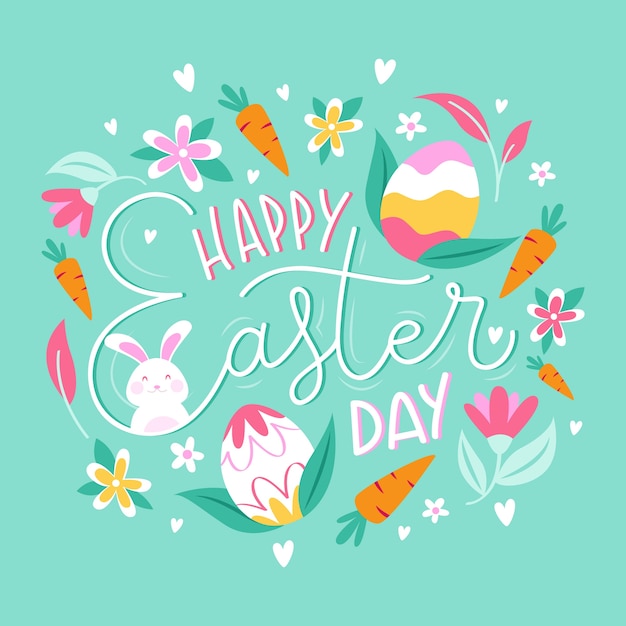 Free Vector | Happy easter day banner with carrots and eggs