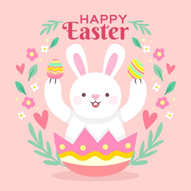 Download Happy easter day banner with cute bunny | Free Vector