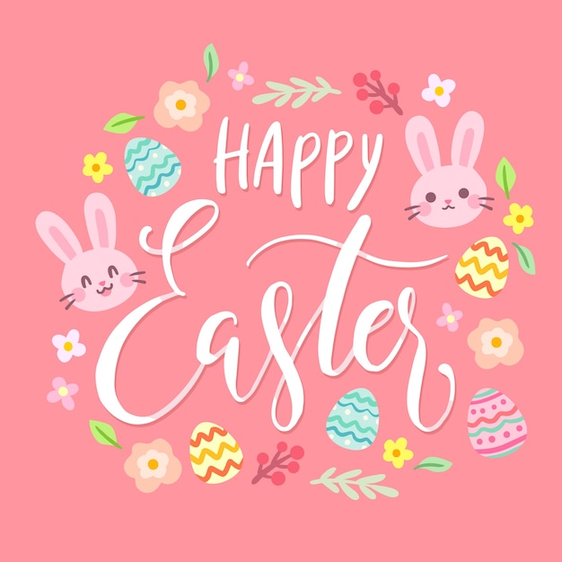 Free Vector | Happy easter day banner with eggs and bunnies