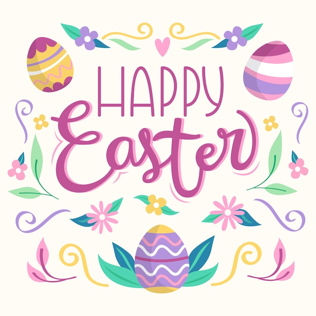 Free Vector | Happy easter day banner with multicolored eggs