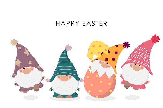 Premium Vector | Happy easter day greeting with cute gnomes and egg.