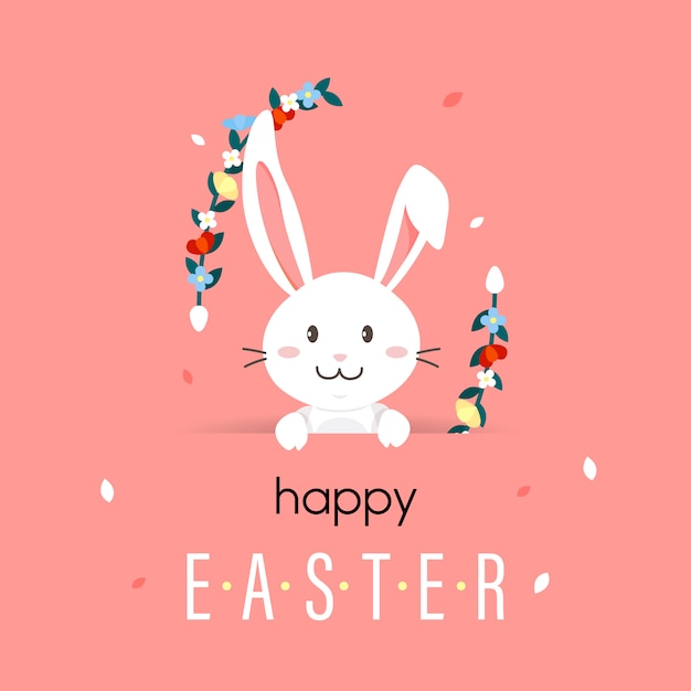 Premium Vector Happy Easter Day With White Easter Rabbit