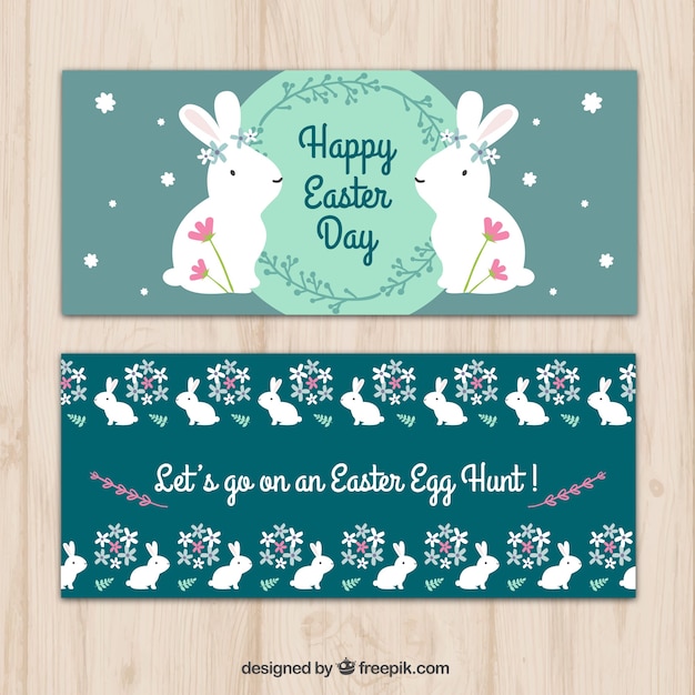 Download Happy easter decorative banners with bunny Vector | Free ...