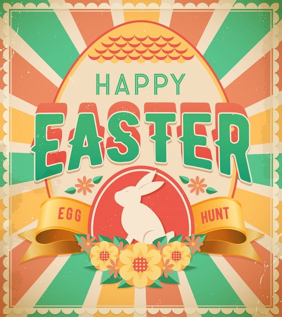 Download Happy easter egg hunt vintage poster | Premium Vector