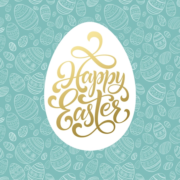 Happy easter golden lettering on seamless egg background. Free Vector