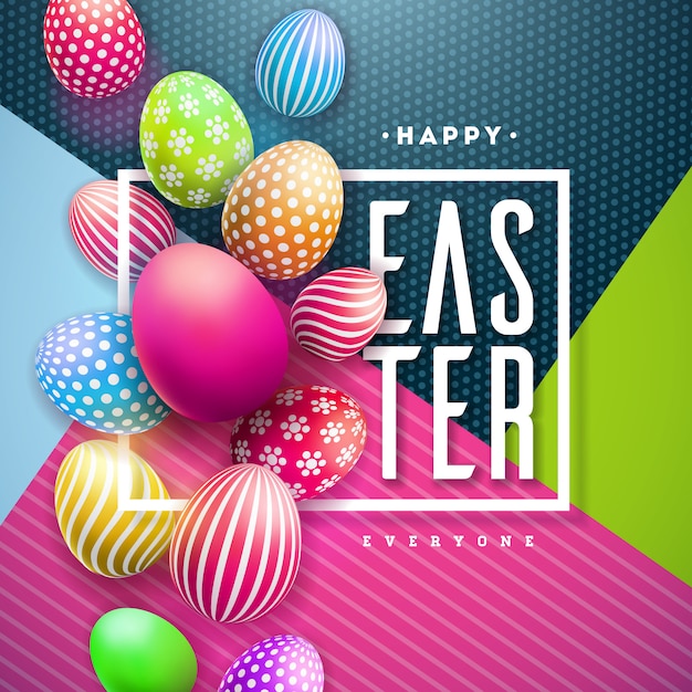 Happy easter illustration with colorful painted egg Free Vector