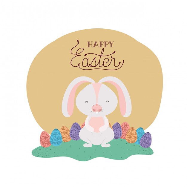 Premium Vector | Happy easter label with egg and flowers icon