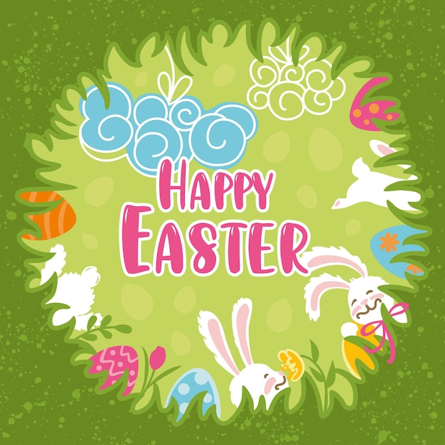 Premium Vector | Happy easter poster cute rabbits and eggs poster ...