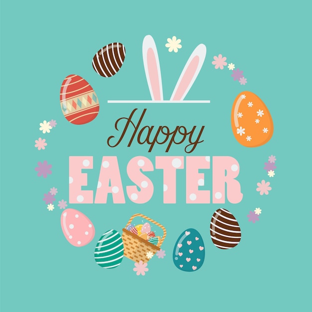 Premium Vector | Happy easter poster with easter eggs