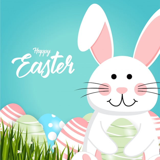 Download Happy easter rabbit white cute bunny | Premium Vector