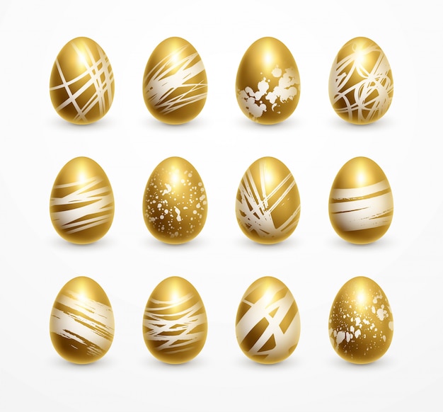 Premium Vector Happy Easter Realistic Golden Shine Decorated Eggs Set