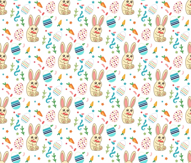 Premium Vector | Happy easter seamless pattern with cute rabbit and eggs.