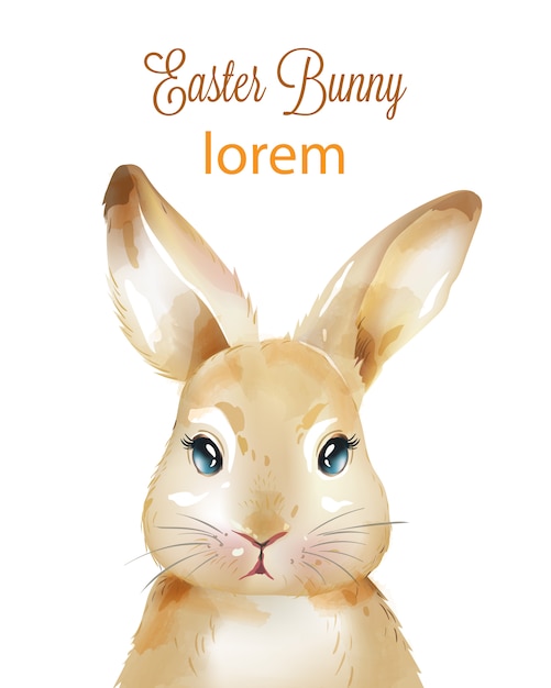 Download Free Vector Happy Easter Watercolor Bunny With Ears Up