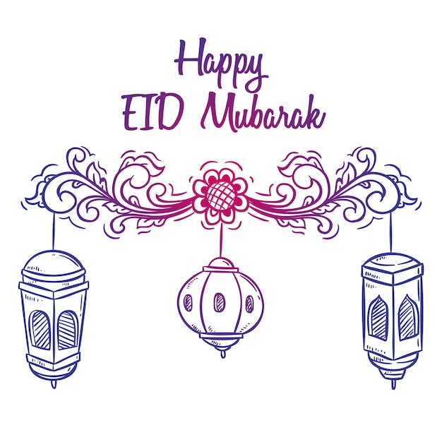 Premium Vector Happy Eid Mubarak Greeting With Classic Ornament Hand Drawn