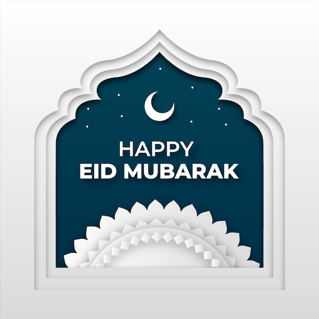 Free Vector | Happy eid mubarak paper style arabic window