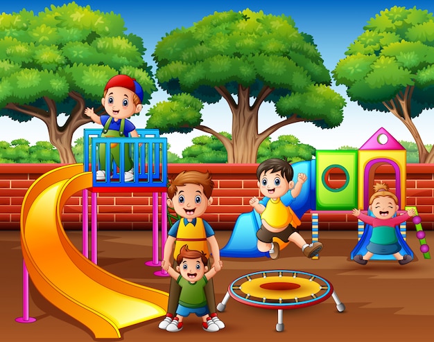 Premium Vector | Happy excited kids having fun together on playground