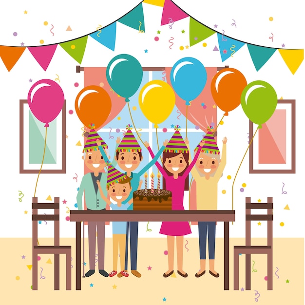 Premium Vector | Happy family celebration birthday cake decoration party