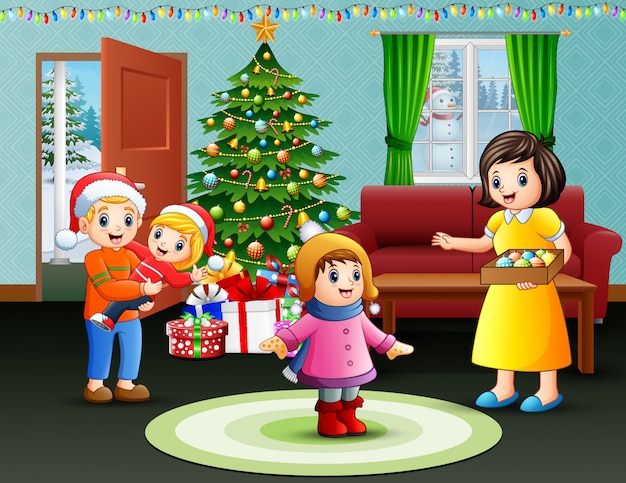 Download Happy family celebration a christmas at home Vector ...