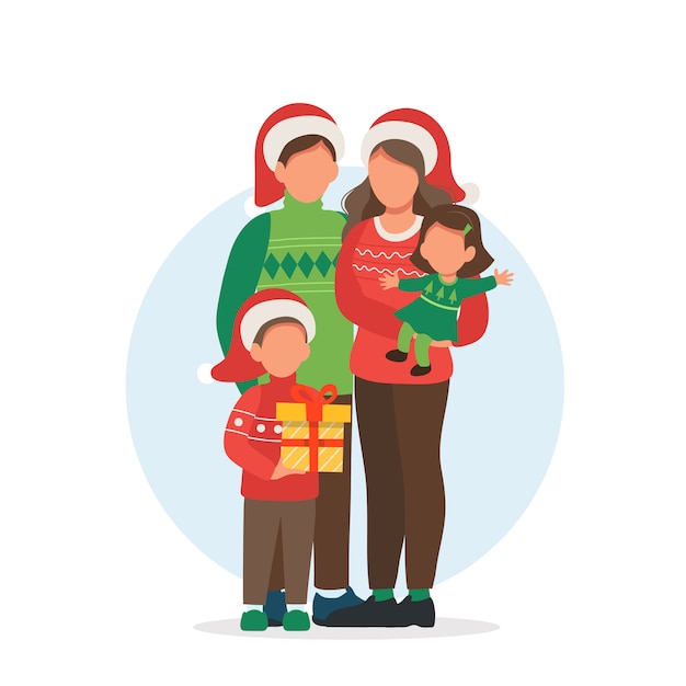 Download Happy family at christmas illustration Vector | Premium ...