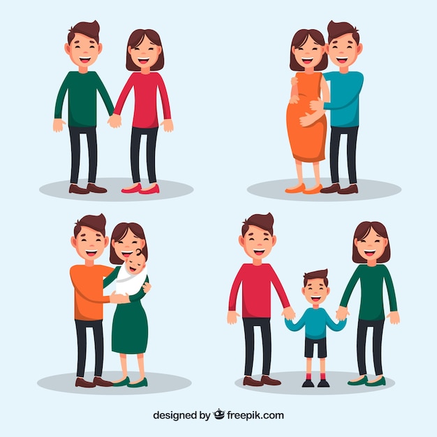 Happy family in different life stages with flat design Free Vector