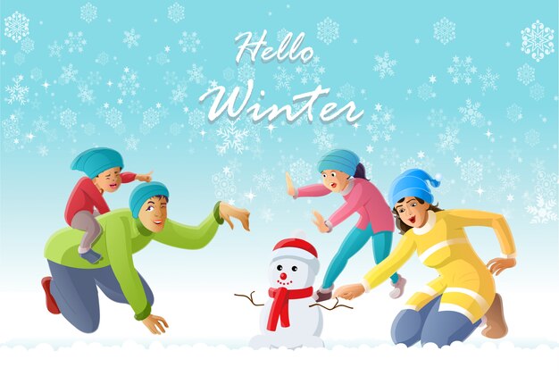 Premium Vector | Happy family fun in winter